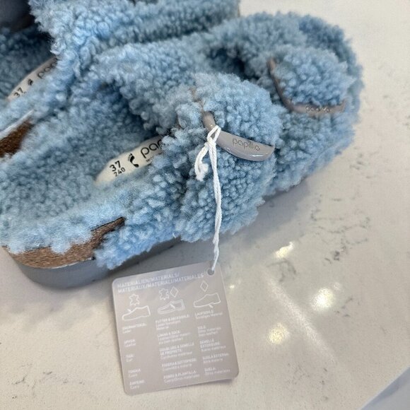 BIRKENSTOCK Arizona Big Buckle Genuine Shearling Slide Sandal in Faded Aqua - Picture 6 of 8